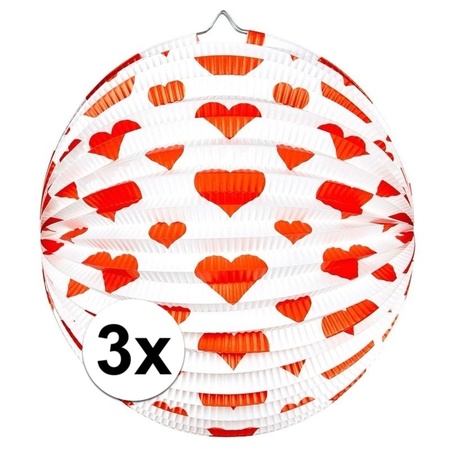 3x Latern round with hearts print 25 cm