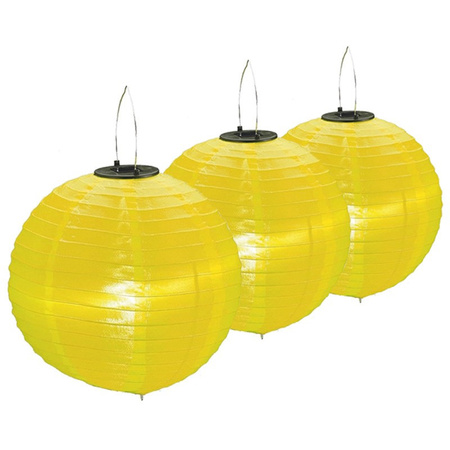 3x pieces Yellow solar party lanterns 30 cm
