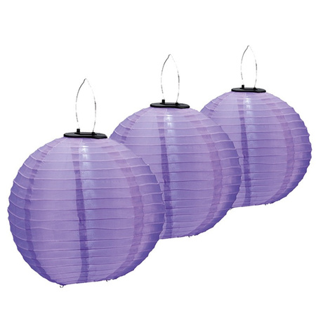 3x pieces Purple solar party lanterns 30 cm