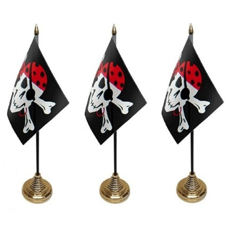 3x Pirate flags mini One Eyed Jack 10 x 15 x 27 cm