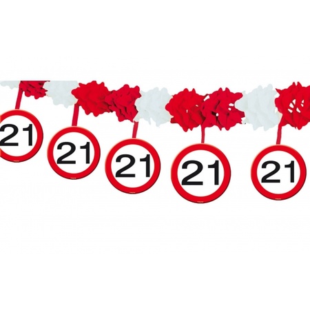 3x stuks verkeersborden verjaardag feest slingers 21 jaar van 4 meter