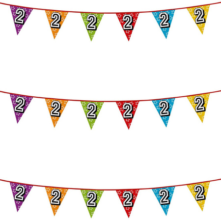 3x stuks vlaggenlijnen glitters 2 jaar thema feestartikelen