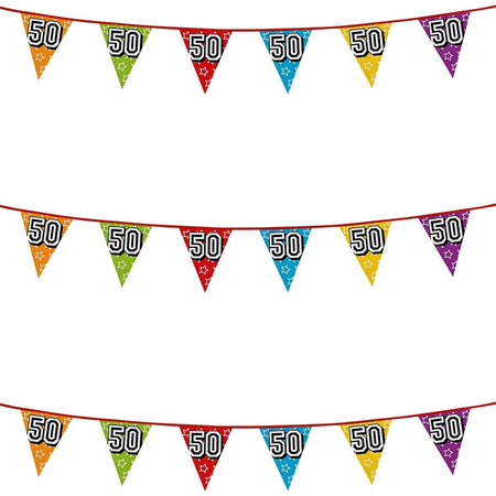 3x stuks vlaggenlijnen glitters 50 jaar Sarah/Abraham thema feestartikelen