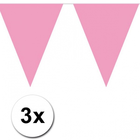 3 licht roze plastic vlaggenlijnen