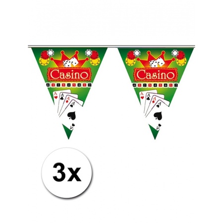 3x Feestdecoratie vlaggenlijn Casino