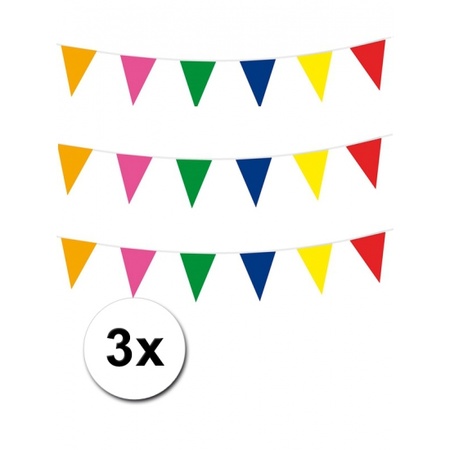 3 meerkleurige plastic vlaggenlijnen