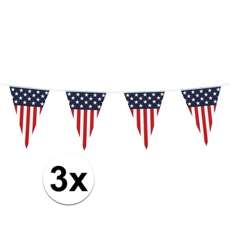 3x Vlaggenlijn/vlaggetjes Amerika/USA 6 meter