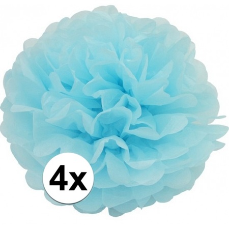 4x lichtblauwe pompom versiering 35 cm