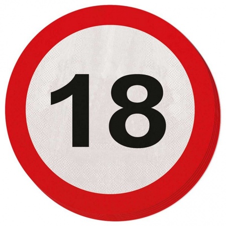 40x 18 years age party theme napkins traffic sign 33 cm round