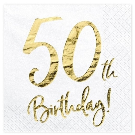 40x White 50th birthday napkins 33 cm