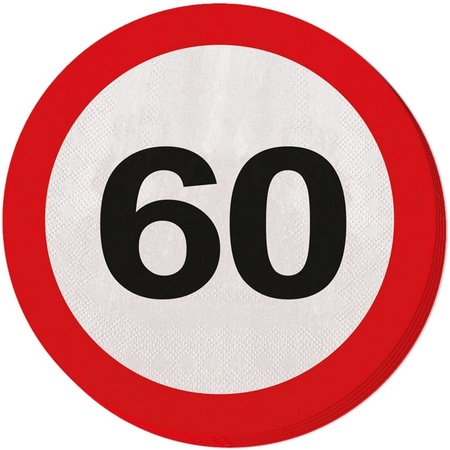 40x 60 years age party theme napkins traffic sign 33 cm round