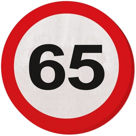 40x 65 years age party theme napkins traffic sign 33 cm round