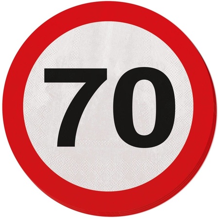 40x 70 years age party theme napkins traffic sign 33 cm round