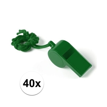 40x Feestartikelen plastic groen fluitje