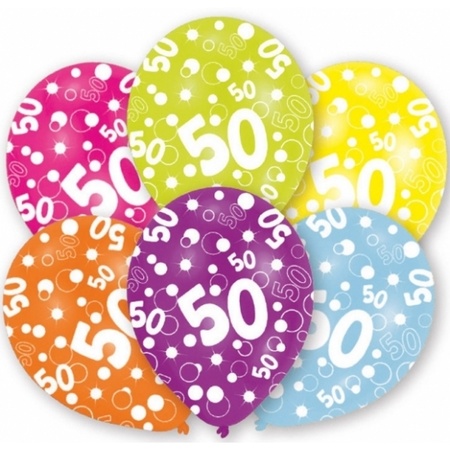 48x Gekleurde Sarah verjaardag ballonnen 50 jaar 6 stuks