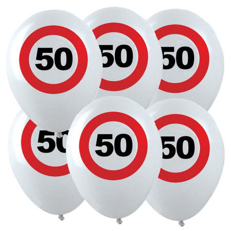 48x Leeftijd verjaardag ballonnen met 50 jaar stopbord opdruk 28 cm