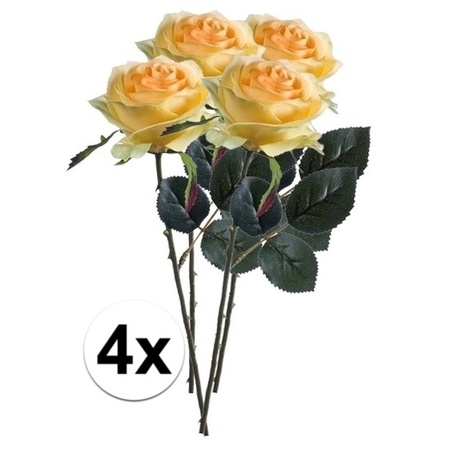 4x Gele rozen Simone kunstbloemen 45 cm