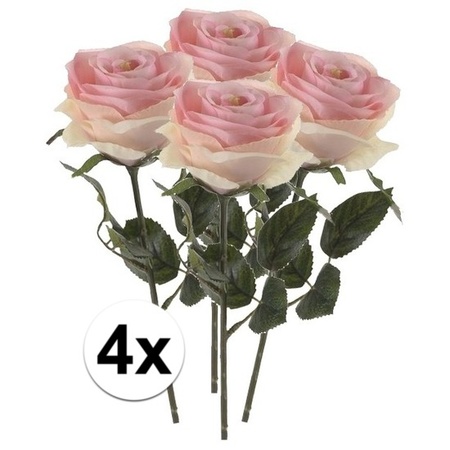 4x Licht roze rozen Simone kunstbloemen 45 cm