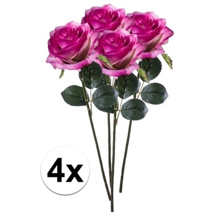 4x Paars/roze rozen Simone kunstbloemen 45 cm