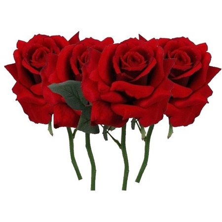 4x Rode rozen deluxe kunstbloemen 31 cm
