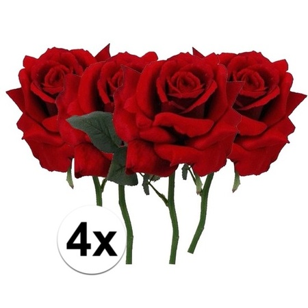 4x Rode rozen deluxe kunstbloemen 31 cm