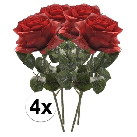 4x Red roses Simone artificial flowers 45 cm