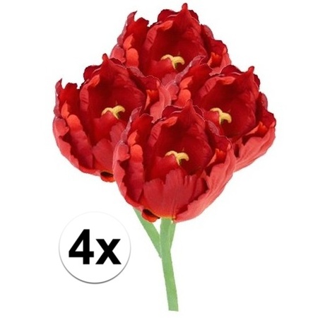 4x Red tulip deluxe artificial flowers 25 cm