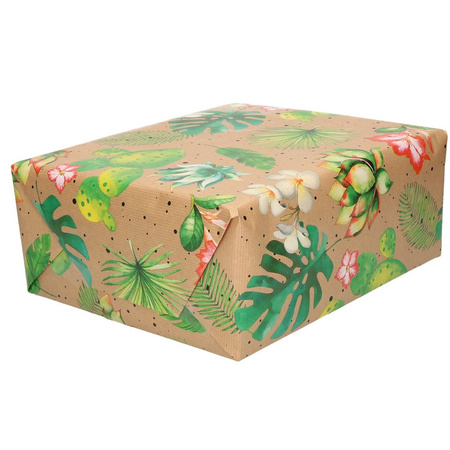 4x rollen cadeaupapier/Inpakpapier/cadeaupapier bruin bloemen en bladeren 200 x 70 cm 