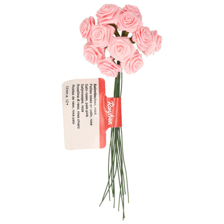 4x Pink satin roses 12 cm