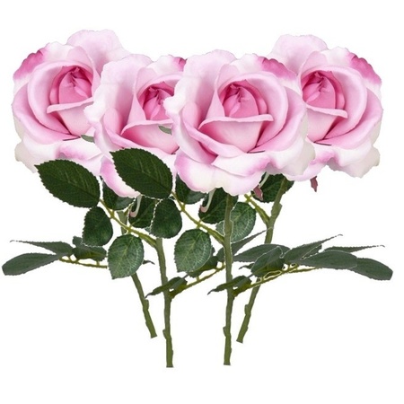 4x Roze rozen Carol kunstbloemen 37 cm