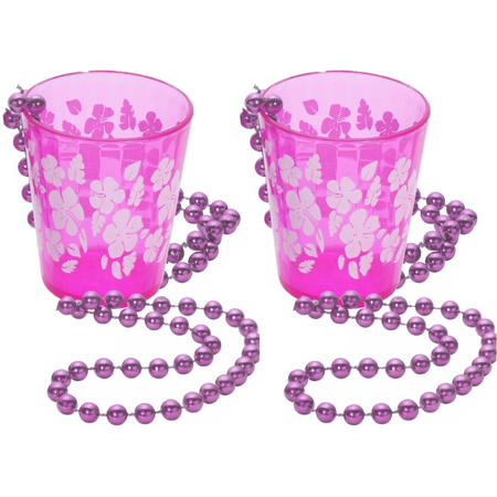 4x pieces shotglass chain pink flowers