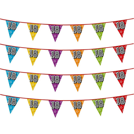 4x stuks vlaggenlijnen glitters 18 jaar thema feestartikelen