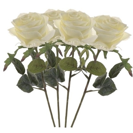 4x White roses Simone artificial flowers 45 cm