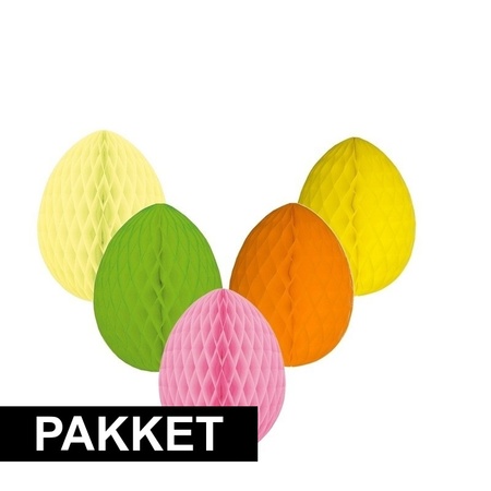 5 decoratie paaseieren pakket vrolijke kleuren 20 cm