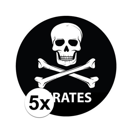 5 black pirates stickers 14,8 cm