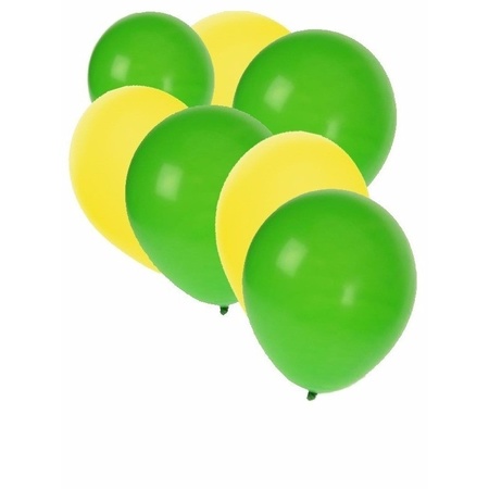 50x Ballonnen - 27 cm -  geel / groene versiering