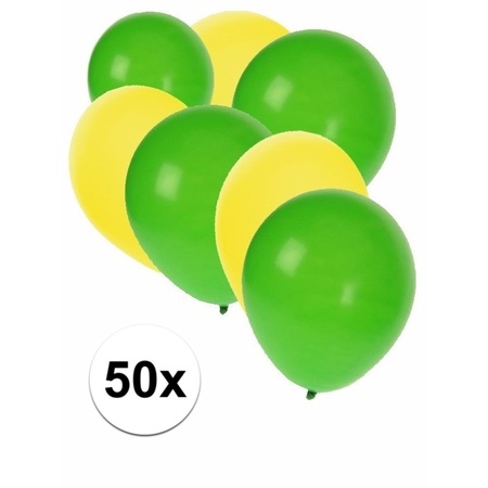 50x Ballonnen - 27 cm -  geel / groene versiering