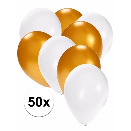 50x ballonnen - 27 cm -  goud / witte versiering