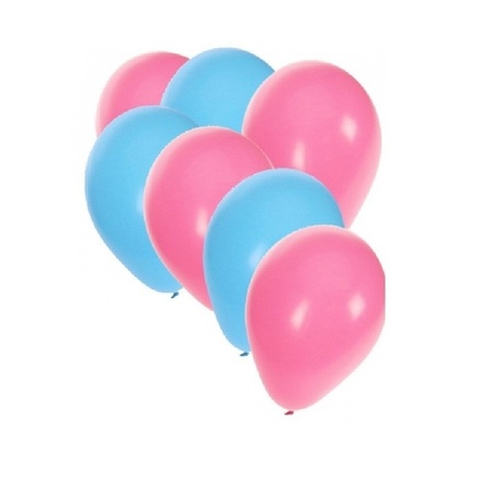 50x ballonnen - 27 cm -  lichtblauw / lichtroze versiering
