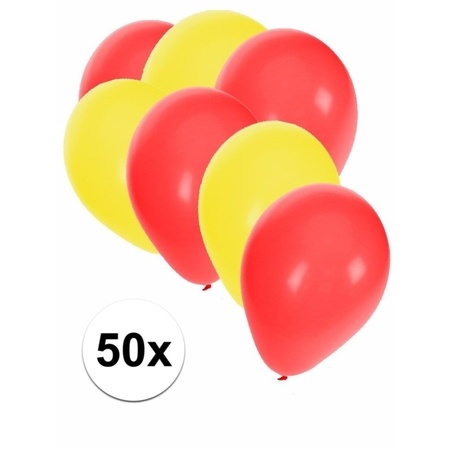 50x ballonnen - 27 cm -  rood / gele versiering