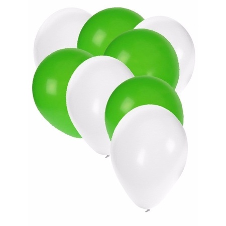 50x ballonnen - 27 cm -  wit / groene versiering