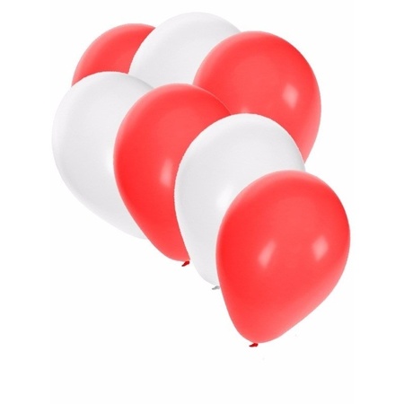 50x Ballonnen - 27 cm -  wit / rode versiering