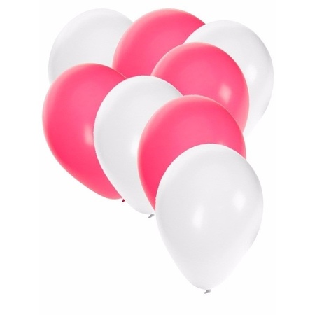 50x ballonnen - 27 cm -  wit / roze versiering