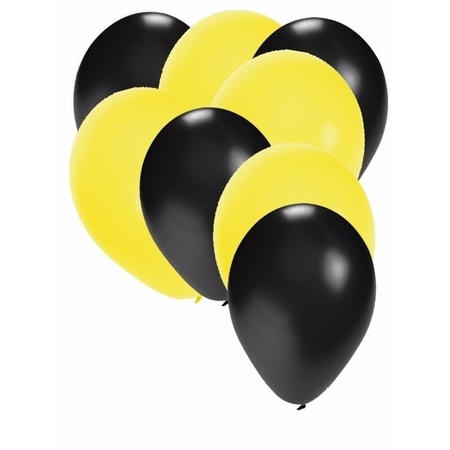 50x ballonnen - 27 cm - zwart  / gele versiering