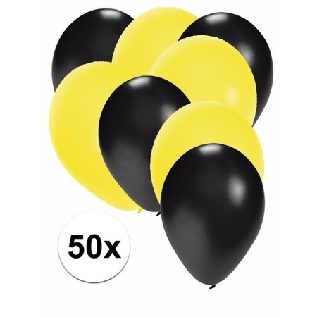 50x ballonnen - 27 cm - zwart  / gele versiering