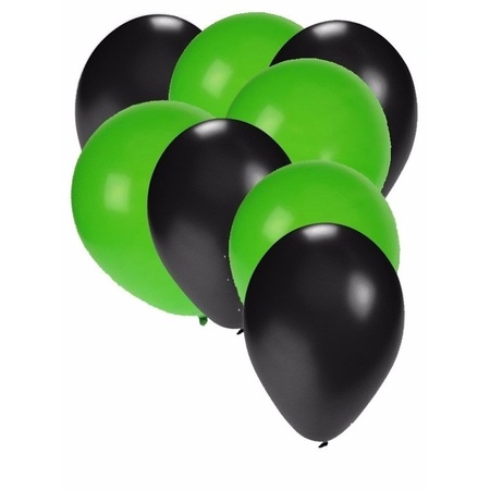 50x ballonnen - 27 cm - zwart / groene versiering