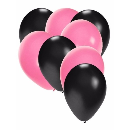 50x ballonnen - 27 cm -  zwart / lichtroze versiering