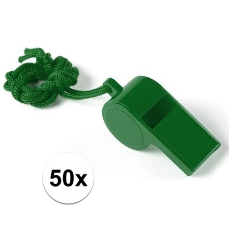 50x Green whistle on cord
