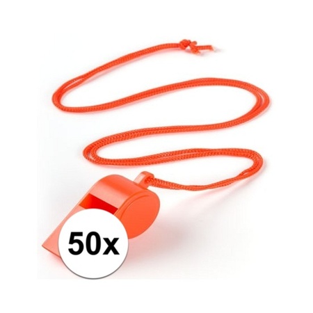50x Orange whistle on cord