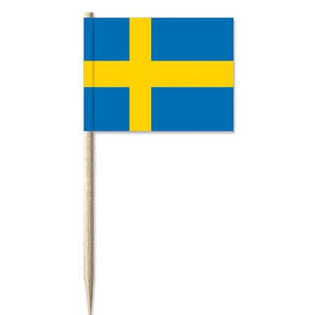 50x stuks Cocktailprikkers Zweden 8 cm vlaggetje landen decoratie